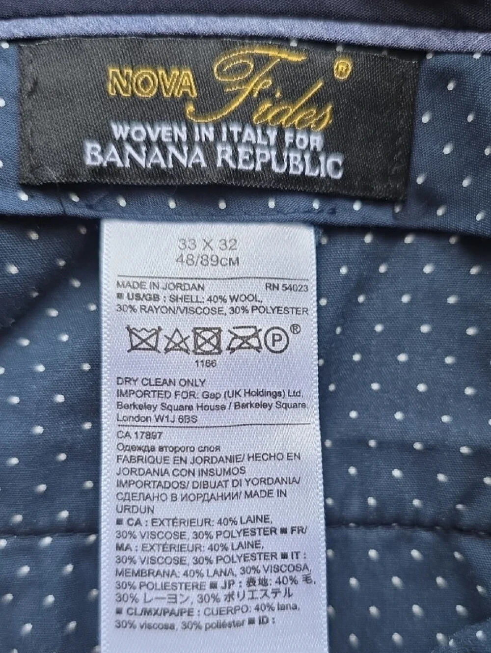 NOVA Fides Woven In Italy For Banana Republic Gray-Blue Plaid 40% Wool Pants